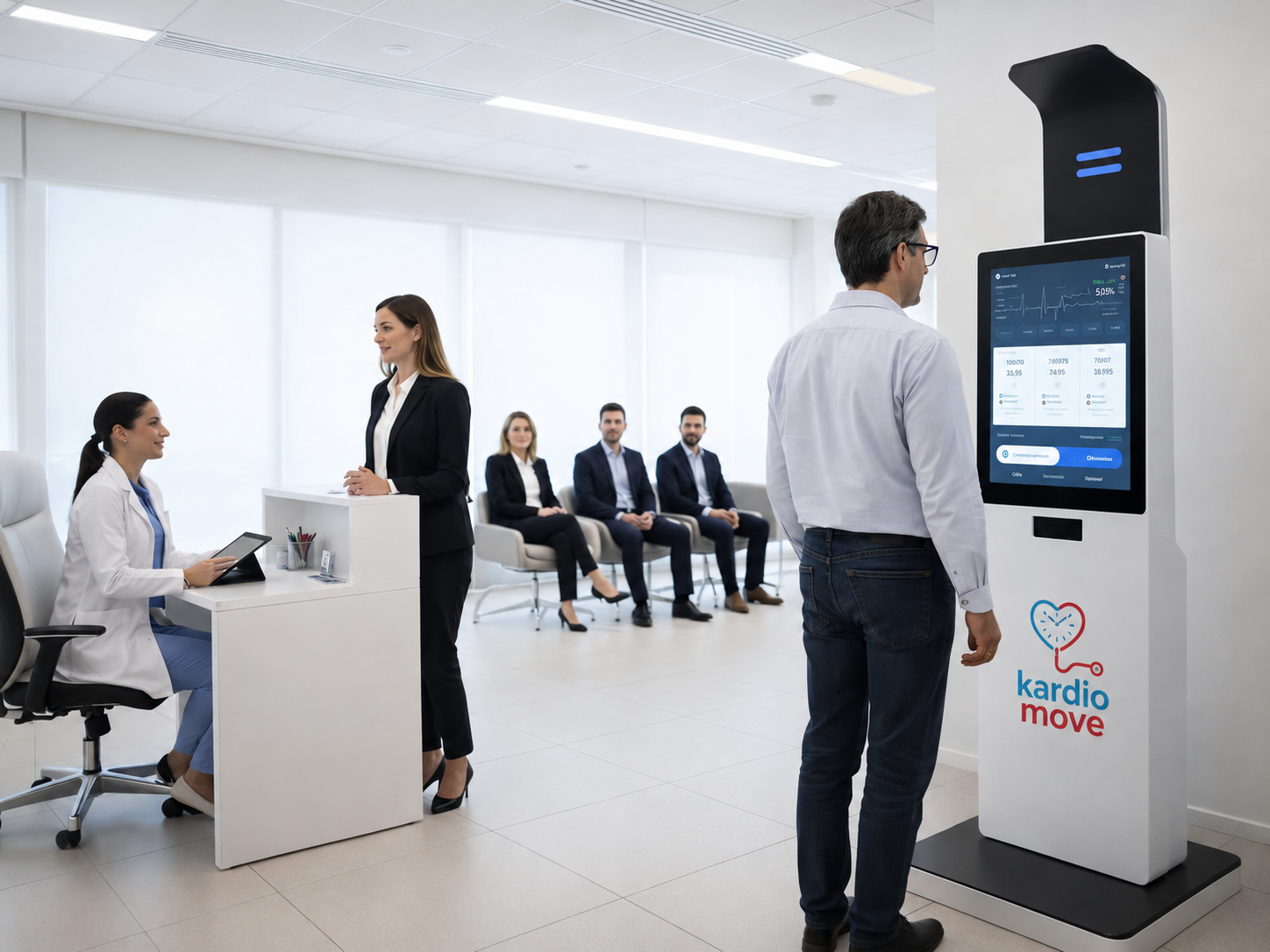 Entorno corporativo con equipo KARDIOMOVE para jornadas de salud empresarial.